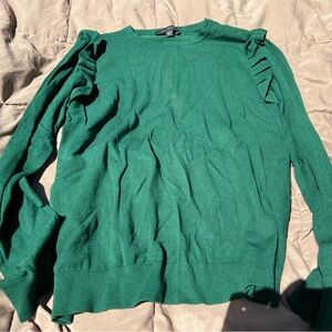 Ann Taylor Women’s Dark Evergreen Green Sweater with ruffles